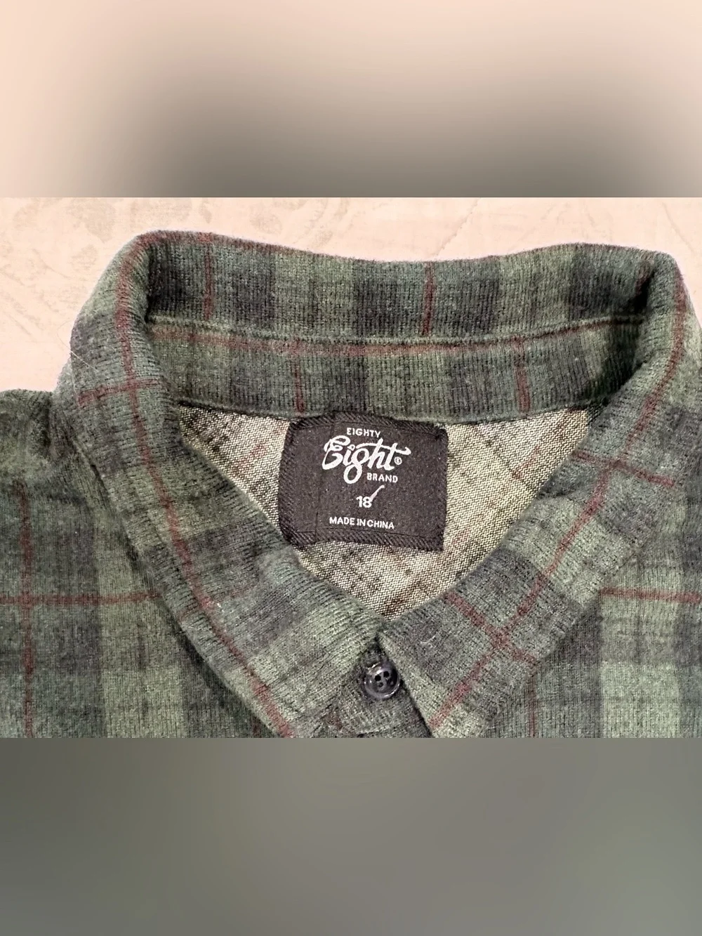 Eighty Eight Soft Plaid Button Down Shirt Stretch Cozy Flannel Green Size 18